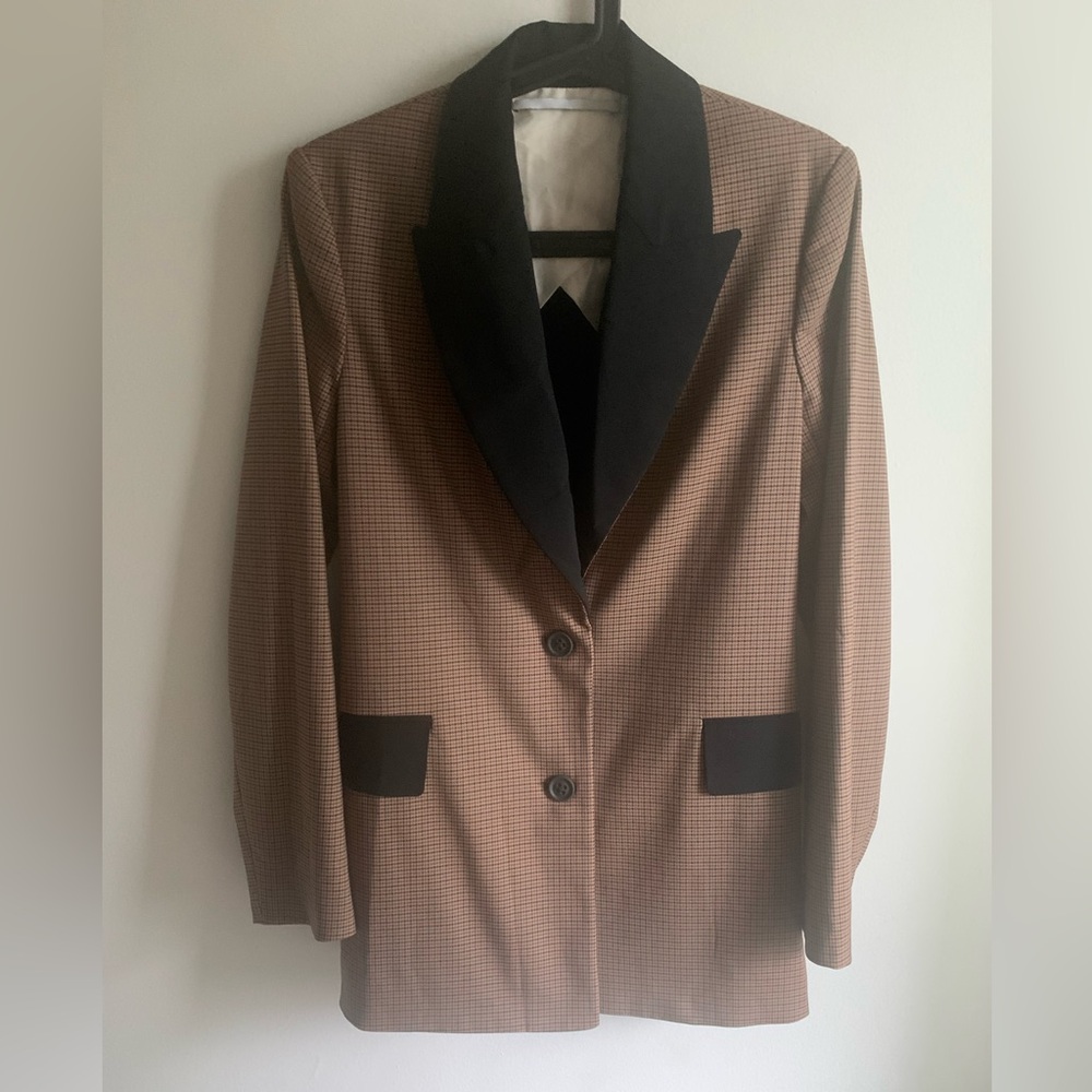 ROSETTA GETTY Houndstooth Peak Lapel Blazer • Size 2 • Brown/Black • NWT $1690